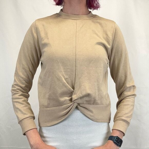 H&M Women's Twist Front Center Seam Long Sleeve Sweatshirt S SM Small Tan Brown - Picture 1 of 13